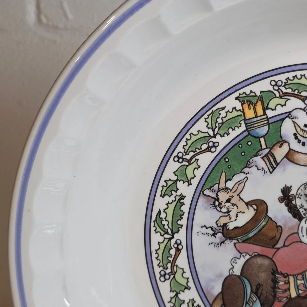Vintage 1989 Watkins Country Kids Snow Magic Ceramic Pie Plate Recipe Backside